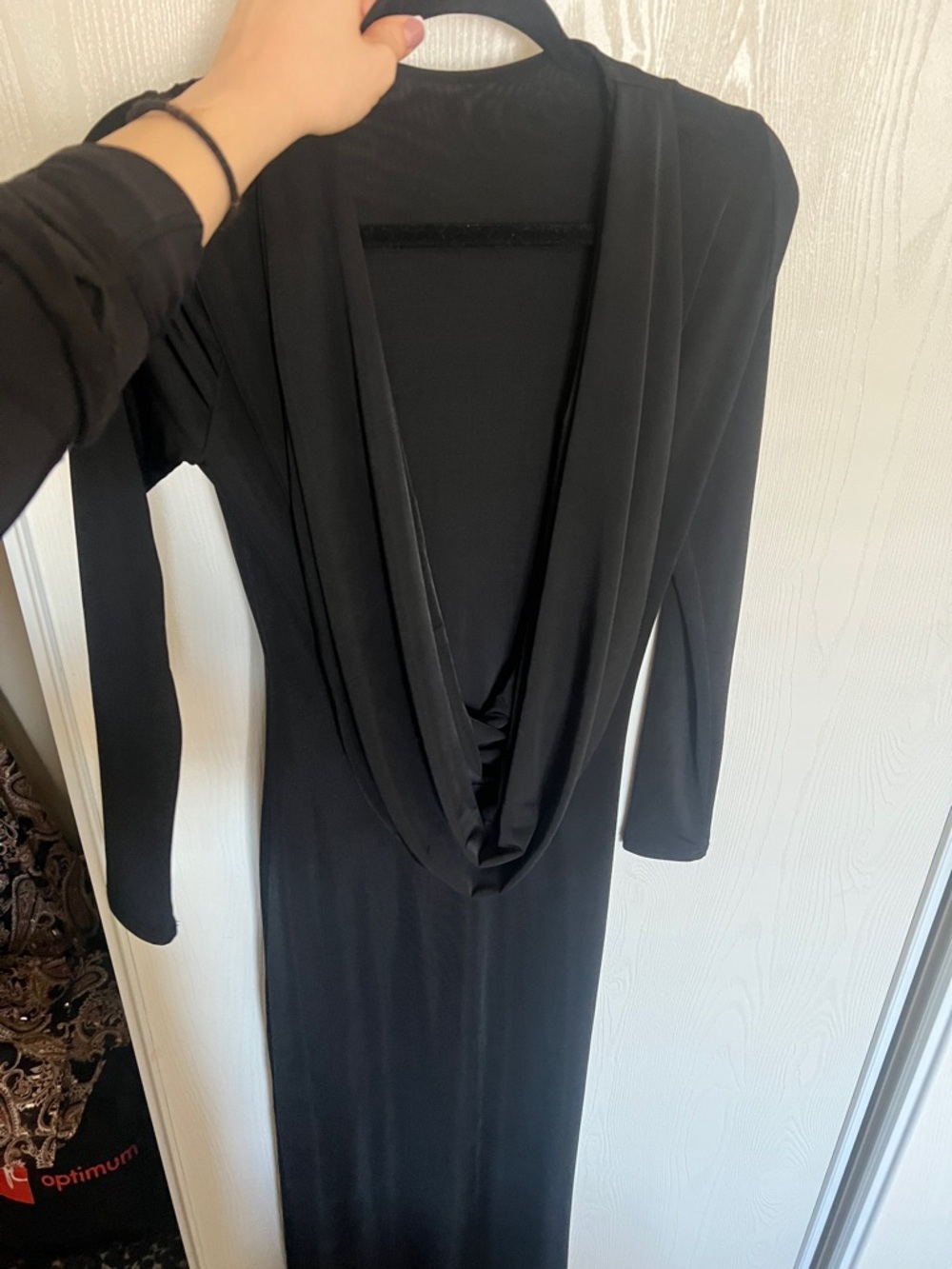 Meshki Black Drape-Back Long Sleeve Maxi Dress